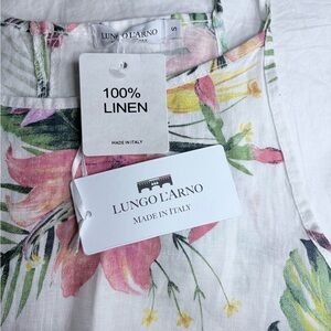 Lungo L'Arno Floral Linen Midi Dress - White and Pink